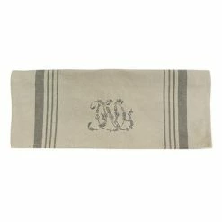French Country - Natural Pale Grey Stripe Monogram Tea Towel