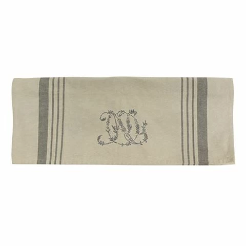 French Country - Natural Pale Grey Stripe Monogram Tea Towel
