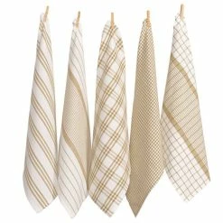 Rans - Milan Stripe & Check Tea Towel Taupe Set 5pce