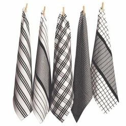 Rans - Milan Stripe & Check Tea Towel Black Set 5pce