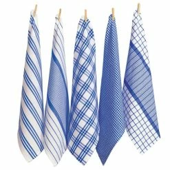 Rans - Milan Stripe & Check Tea Towel Blue Set 5pce
