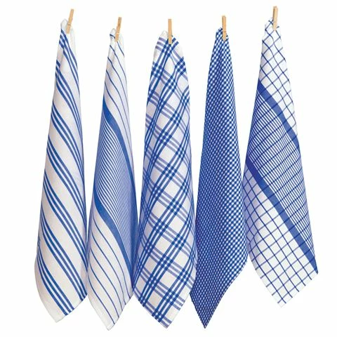Rans - Milan Stripe & Check Tea Towel Blue Set 5pce