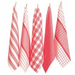 Rans - Milan Stripe & Check Tea Towel Red Set 5pce