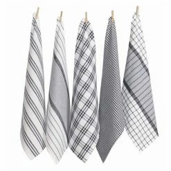 Rans - Milan Stripe & Check Tea Towel Charcoal Set 5pce