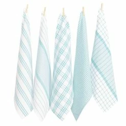 Rans - Milan Stripe & Check Tea Towel Paradise Blue Set 5pce