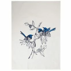 Eastbourne Art - Tea Towel Blue Wrens White