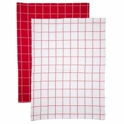 Rans - Cambridge Waffle Tea Towel Red & White Set 2pce