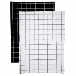 Rans - Cambridge Waffle Tea Towel Black & White Set 2pce