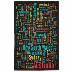 Ogilvies Designs - New South Wales Towns Tea Towel Black