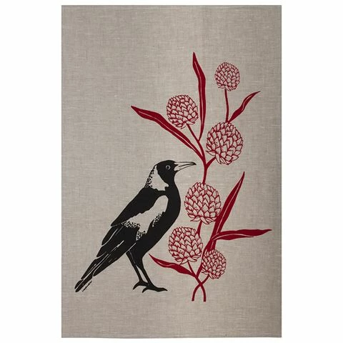 Eastbourne Art - Tea Towel Magpie Flowers