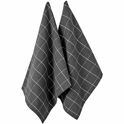 Ladelle - Eco Check Kitchen Towel Charcoal Set 2pce